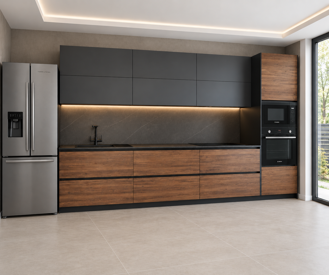 Completed custom kitchen with timber cabinetry