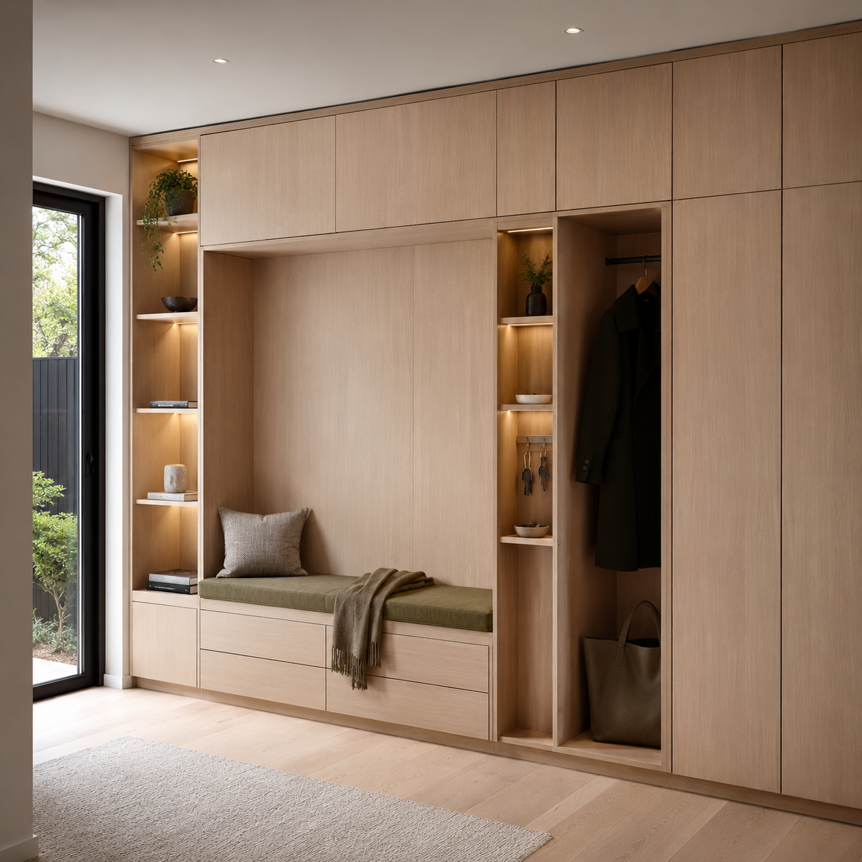 Custom entry storage joinery designed around everyday use
